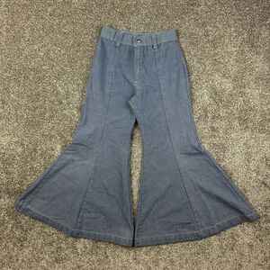 Vintage 70s Flare Pants Womens 22x23 Blue Bell Bottom Wide Leg High‎ Rise Light